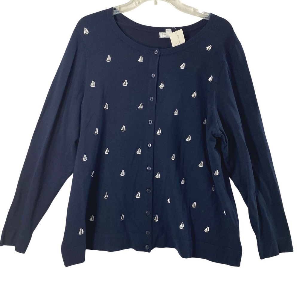 Charter Club Womans‎ 2X Cardigan Sailboat Embroidered Nautical Coastal Sweater